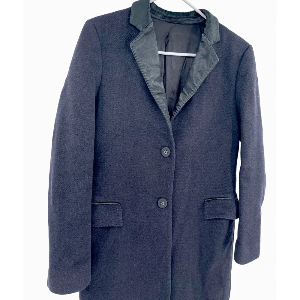Officine Generale Coat Eden Satin Trimmed Wool Blend 38 US 6 Dark Navy Blue